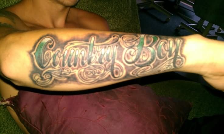 Country Boy Tattoo On Right Forearm