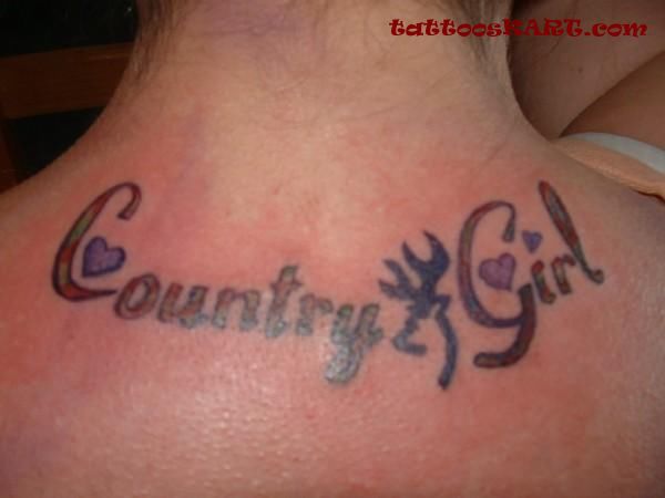 Country Girl Tattoo On Girl Upper Back