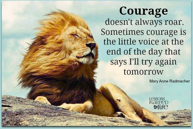 Courage doesn't always roar. Sometimes courage is the little voice at the end of the day that says I'll try again tomorrow  - Marry Anne Radmacher