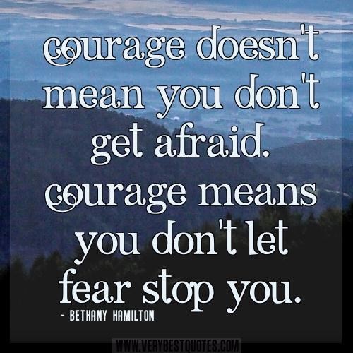 Courage doesn't mean you don't get afraid. Courage means you don't let fear stop you   - Bethany Hamilton
