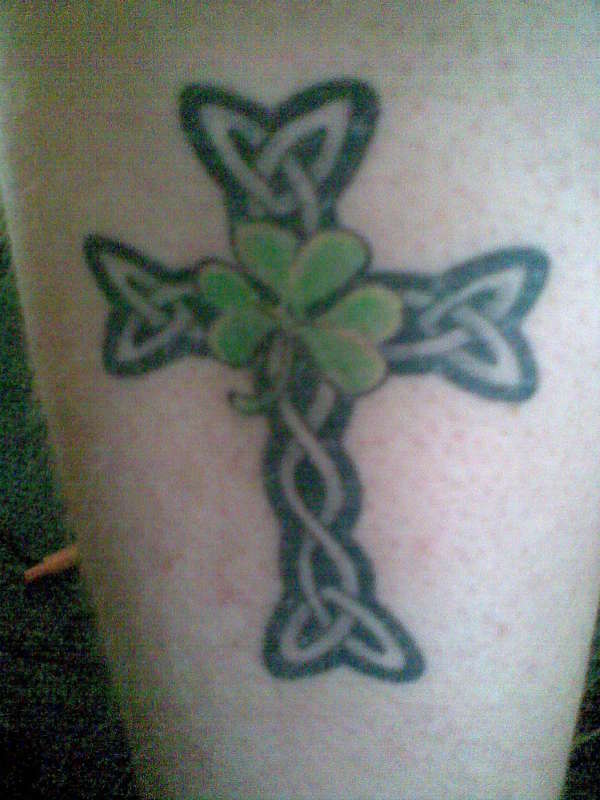 Cross And Clover Leaf Irish Tattoo