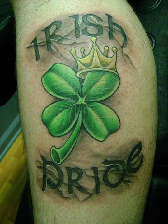 Crown Clover Leaf Irish Pride Tattoo