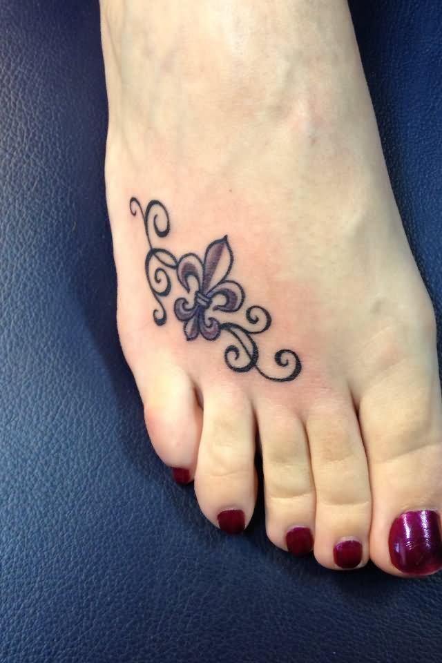 Cute Fleur De Lis Tattoo On Girl Right Foot