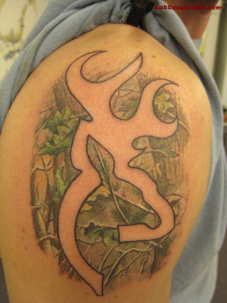 Deer Country Tattoo On Right Shoulder