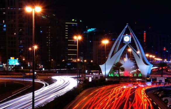 Deira Clocktower At Night With Motion Lights
