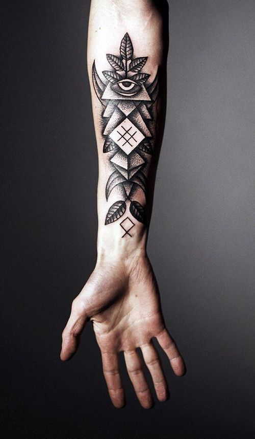 Dotwork Eye In Pyramid Tattoo On Right Sleeve