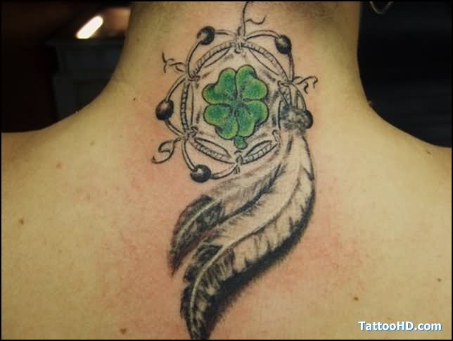 Dreamcatcher And Irish Tattoo On Nape