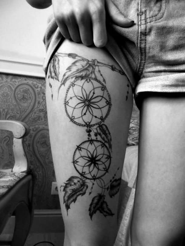 Dreamcatcher Tattoo On Right Leg
