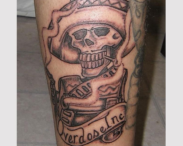 Drug Smoking Mexican Skull Tattoo On Leg