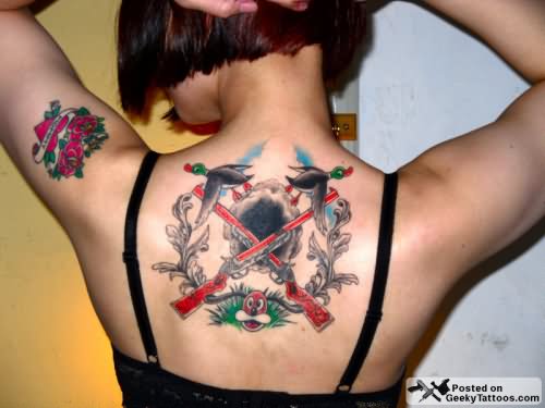 Duck Hunt Video Game Tattoo On Girl Upper Back