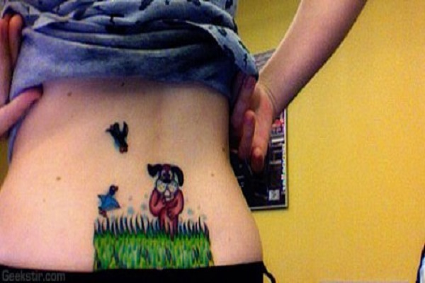 Duck Hunt Video Game Tattoo On Lower Back