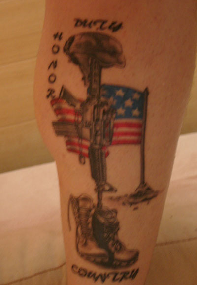 Duty Honor Country Tattoo On Leg