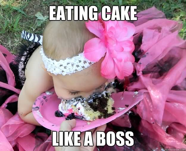 Eating Cake Like A Boss Funny Meme Image