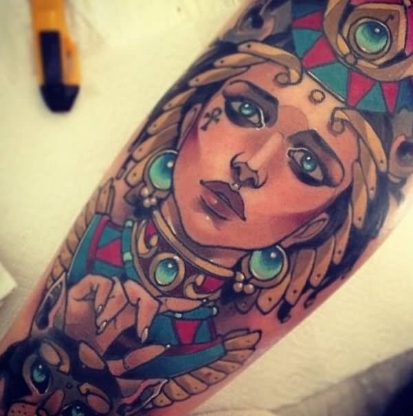 Egyptian Girl Tattoo On Sleeve