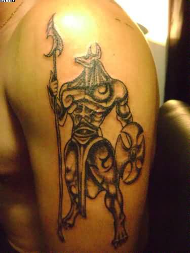Egyptian God Tattoo On Left Half Sleeve