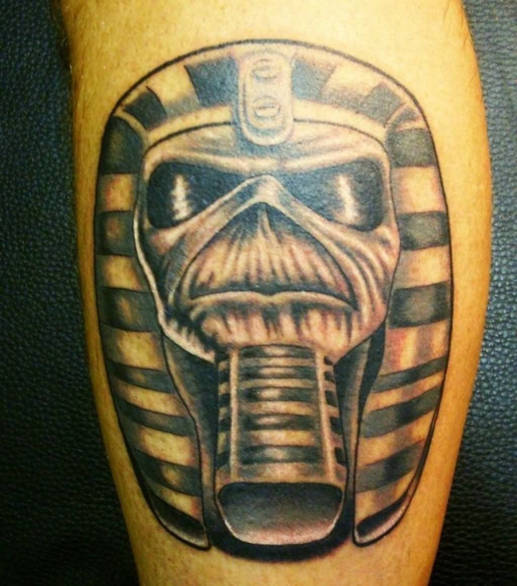 Egyptian Mask Tattoo On Leg