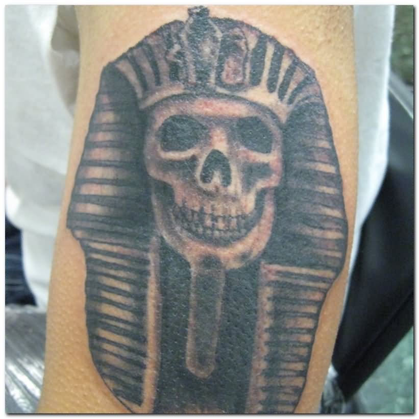 Egyptian Skull Tattoo On Left Half Sleeve