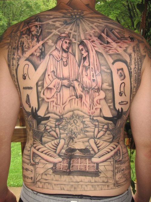 Egyptian Tattoo On Man Full Back