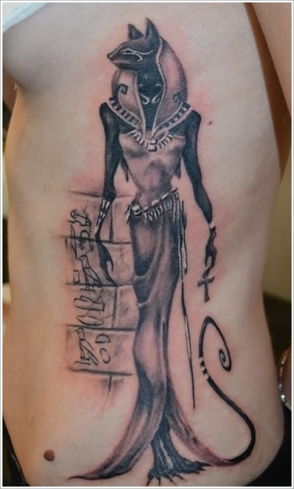 Egyptian Tattoo On Man Side Rib