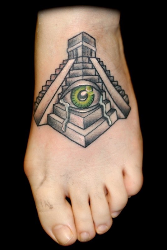 Eye In Aztec Pyramid Tattoo On Foot