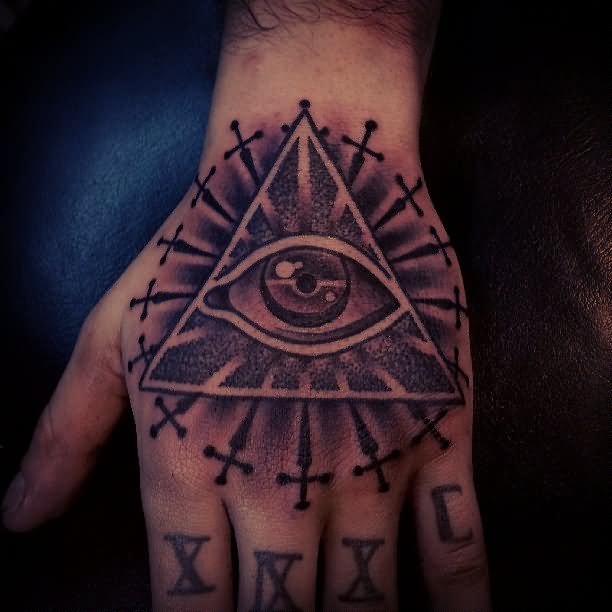 Eye In Pyramid Tattoo On Hand