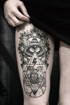 Eye In Triangle Tattoo On Thigh