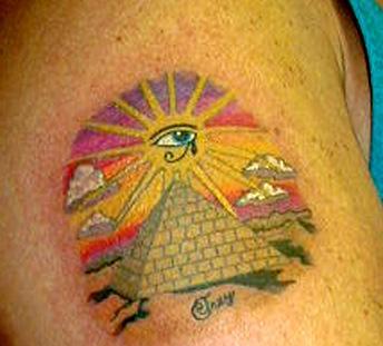 Eye Of Horus Sun With Pyramid Tattoo Design For Shoulder