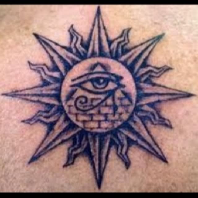 Eye Of Horus With Pyramid In Sun Tattoo Design