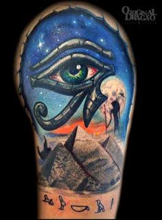 Eye of Horus With Pyramids Tattoo Design For Half Sleeve