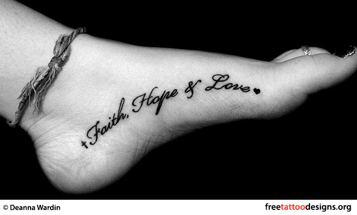 Faith Hope And Love Word Tattoo On Heel