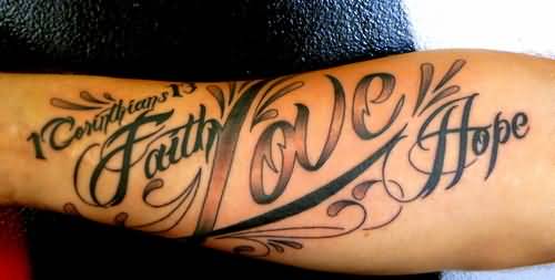 Faith Love Hope Words Tattoo Design For Men Forearm