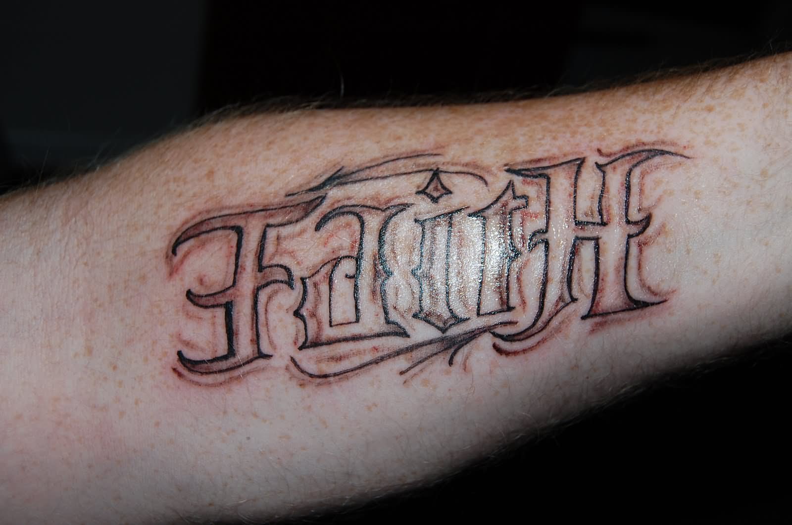 Faith Word Tattoo On Forearm