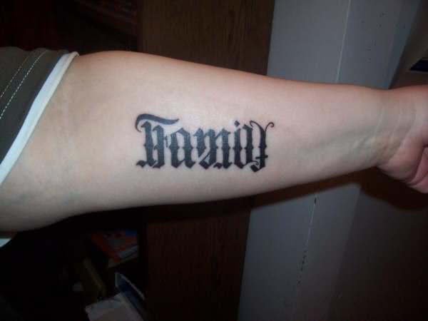 Family Word Tattoo On Forearm