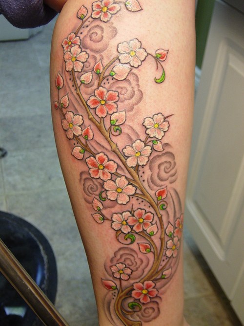 Flowers Tattoo Design For Leg