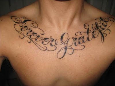 Forever Grateful Words Tattoo Design For Men Collarbone