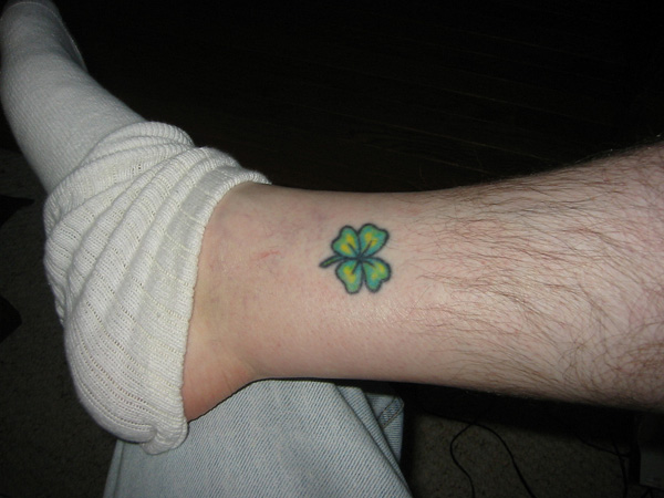 Four Leaf Clover Irish Tattoo On Leg