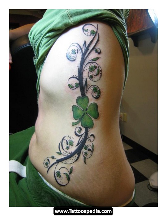 Four Leaf Irish Tattoo  On Side Rib