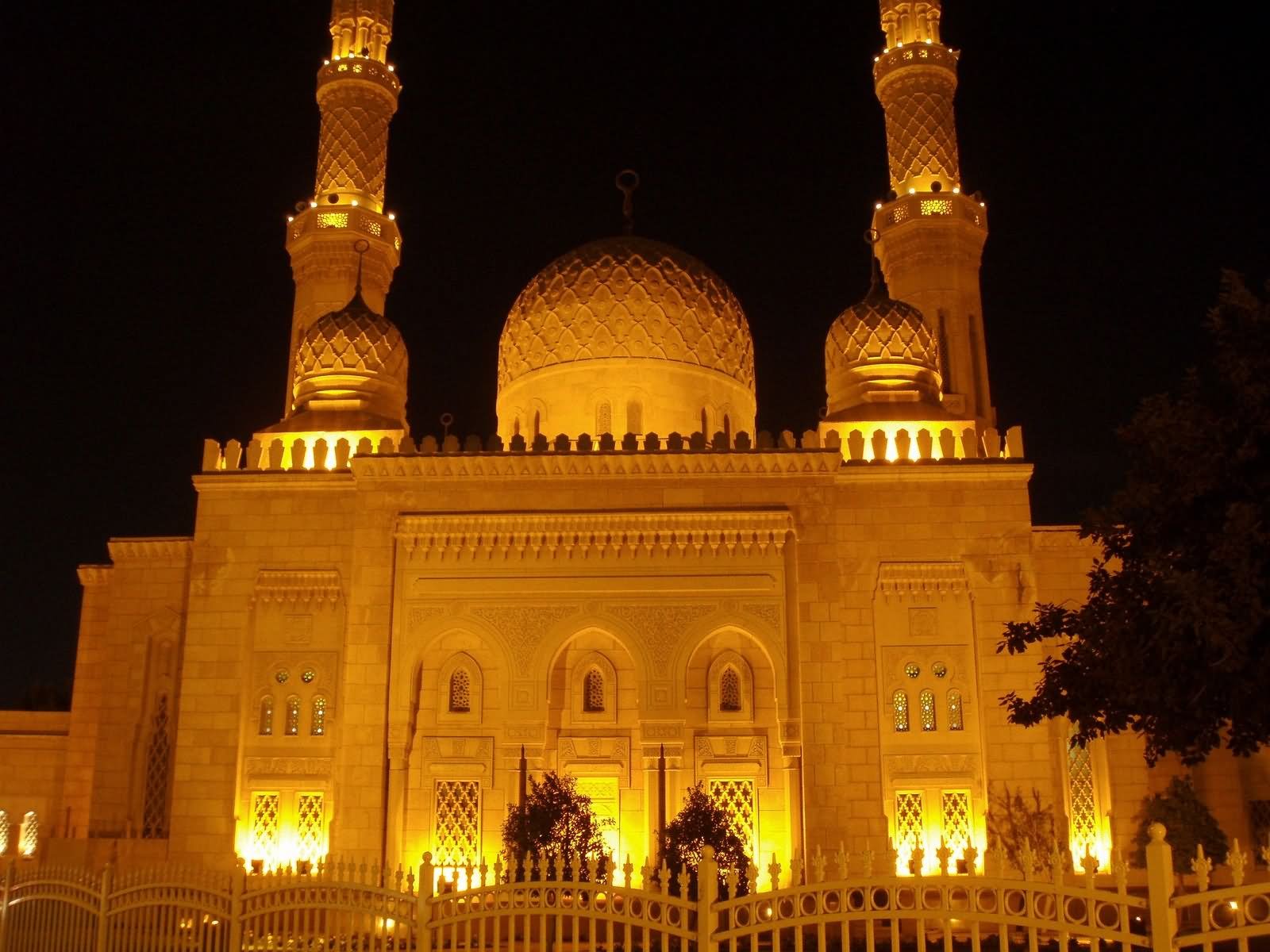 Front View Of The Jumeirah Mosque At Night