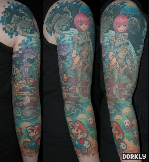 Full Sleeve Colored Video Game Tattoo