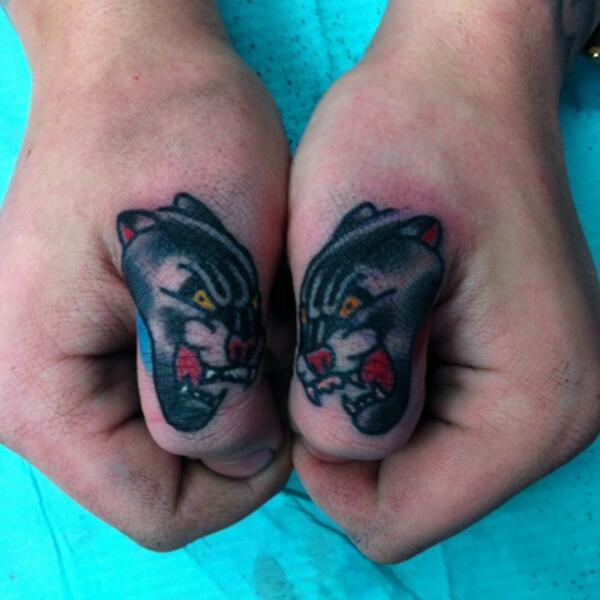 Funky Panther Tattoo On Both Hand Thumb