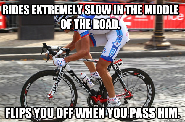 Funny Bicycle Meme Rides Extremely Slow In The Middle Of The Road Picture