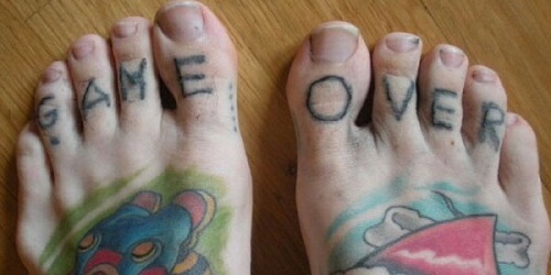 Game Over Video Game Tattoos On Foot Fingers