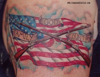 God Family Country Banner Tattoos On Shoulder