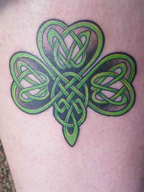 Green Celtic Irish Tattoo On Leg