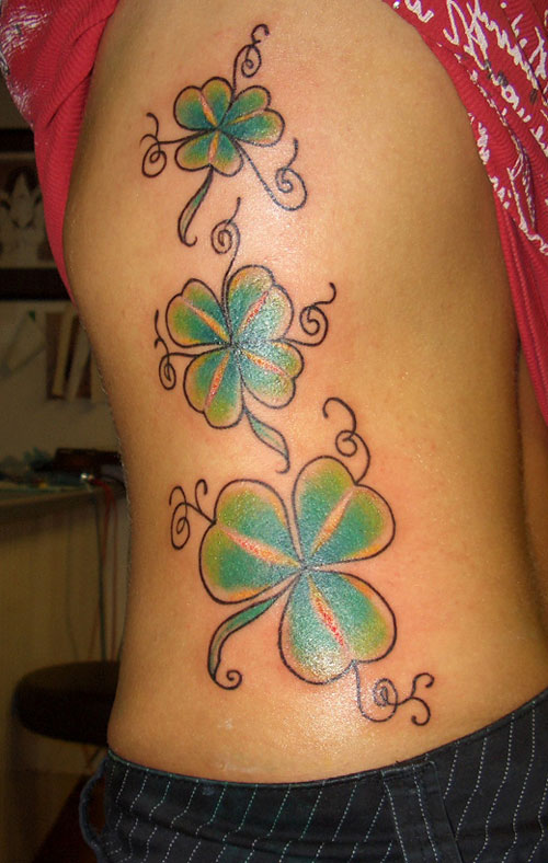 Green Clover Leaf Irish Pride Tattoo On Side Rib