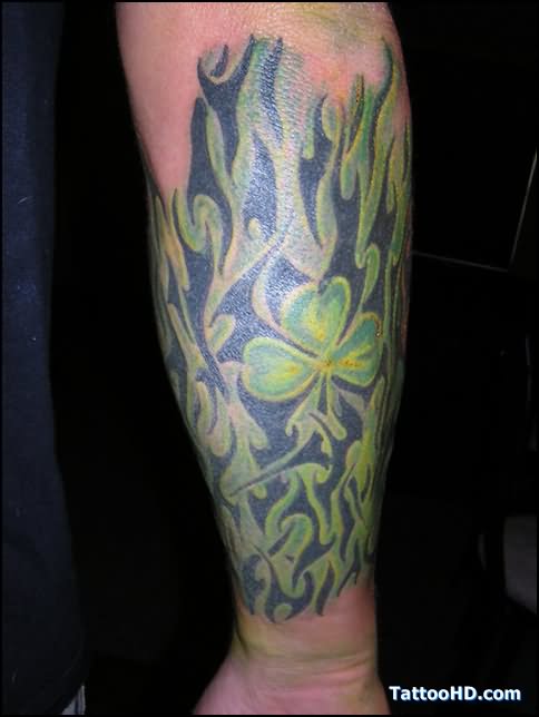 Green Clover Leaf Irish Tattoo On Arm