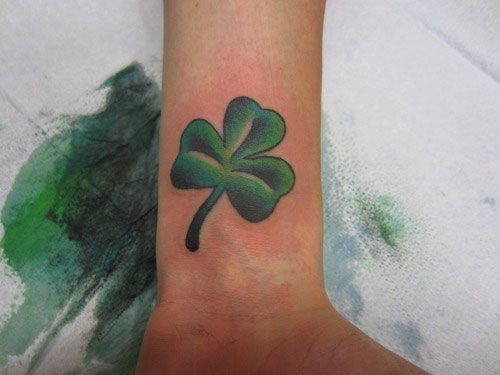Green Clover Leaf Irish Tattoo On Wrist