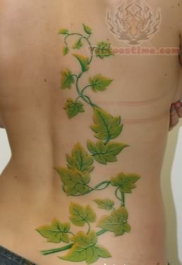 Green Ink Ivy Tattoo On Full Back