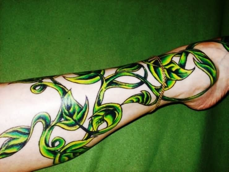 Green Ink Ivy Vine Tattoo On Arm