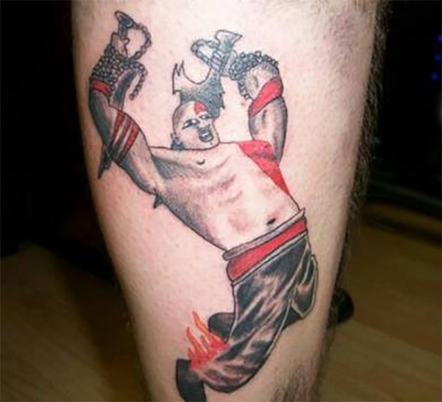 Grey Ink Video Game Tattoo On Leg